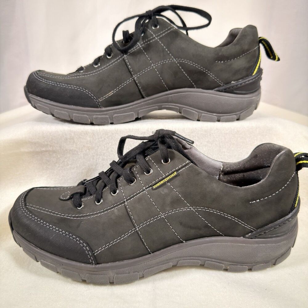 Clarks Wave Walk Womens Waterproof Black Leather Walking Shoes Sneakers US 10